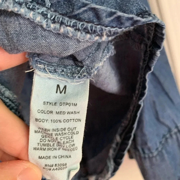 Cavalini Women Button Down Long Sleeve Top Medium Western Cowgirl Ranch Chambray - Picture 5 of 11